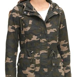 Levis Hooded Anorak Jacket-Olive Camo color